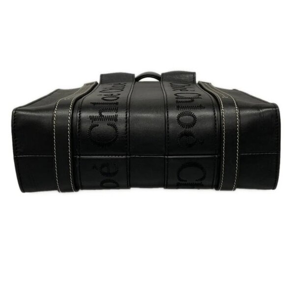 Auth Chloe Woody Small Tote Bag Black Smooth Calfskin - Picture 6 of 10